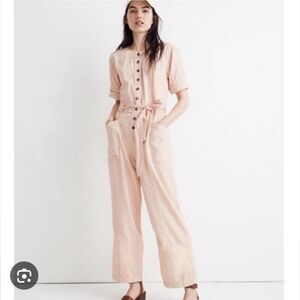 Madewell Womens Topstitched Coverall Jumpsuit One Piece Dusy Baby Pink linen ble